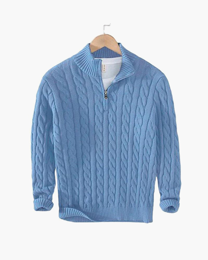 ENZO ELEVATED CABLE ZIP SWEATER