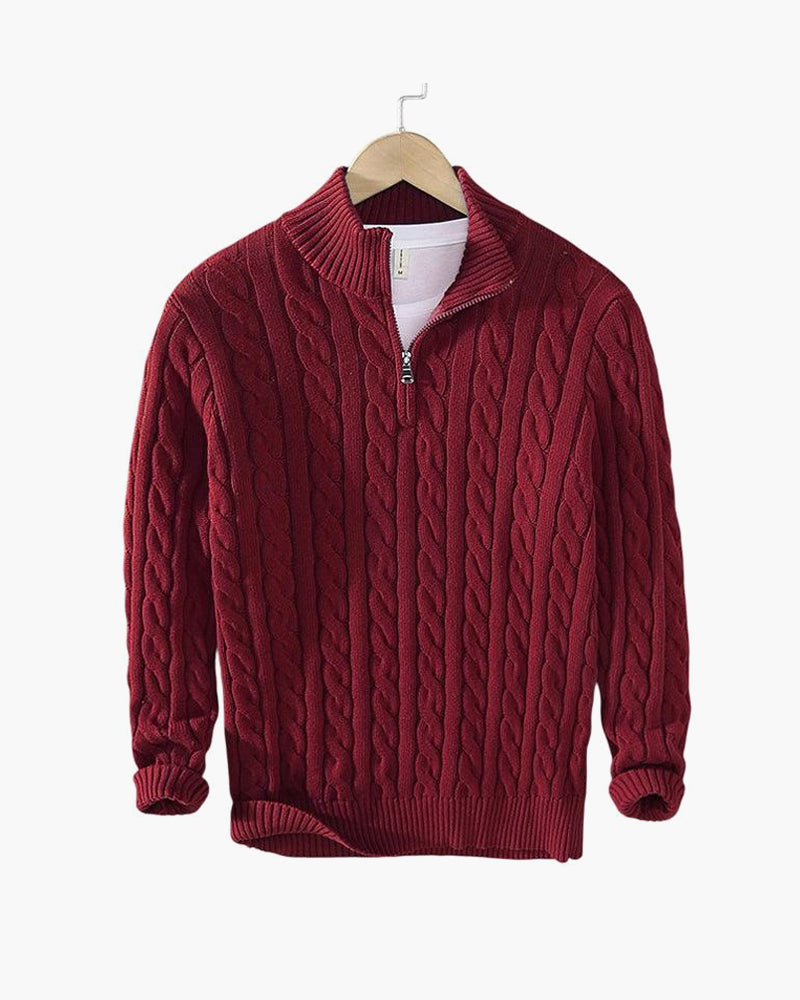 ENZO ELEVATED CABLE ZIP SWEATER