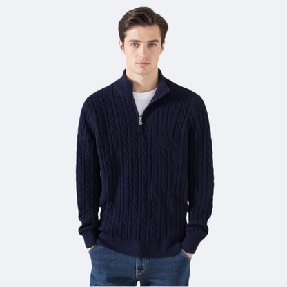 ENZO ELEVATED CABLE ZIP SWEATER