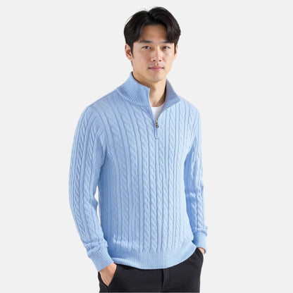 ENZO ELEVATED CABLE ZIP SWEATER