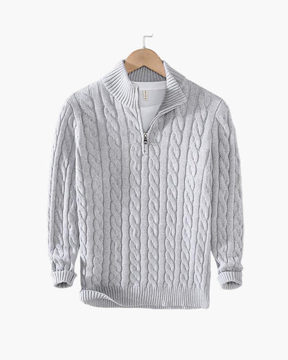 ENZO ELEVATED CABLE ZIP SWEATER