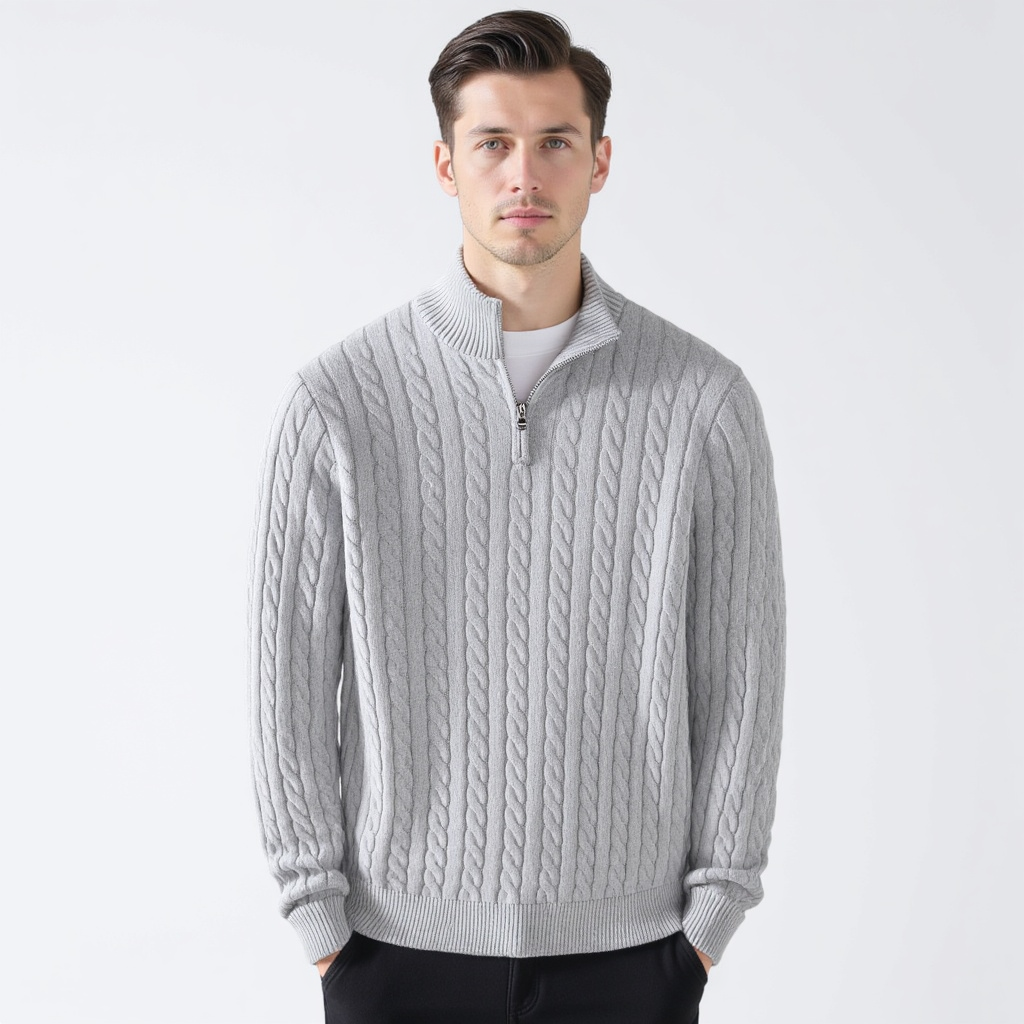 ENZO ELEVATED CABLE ZIP SWEATER